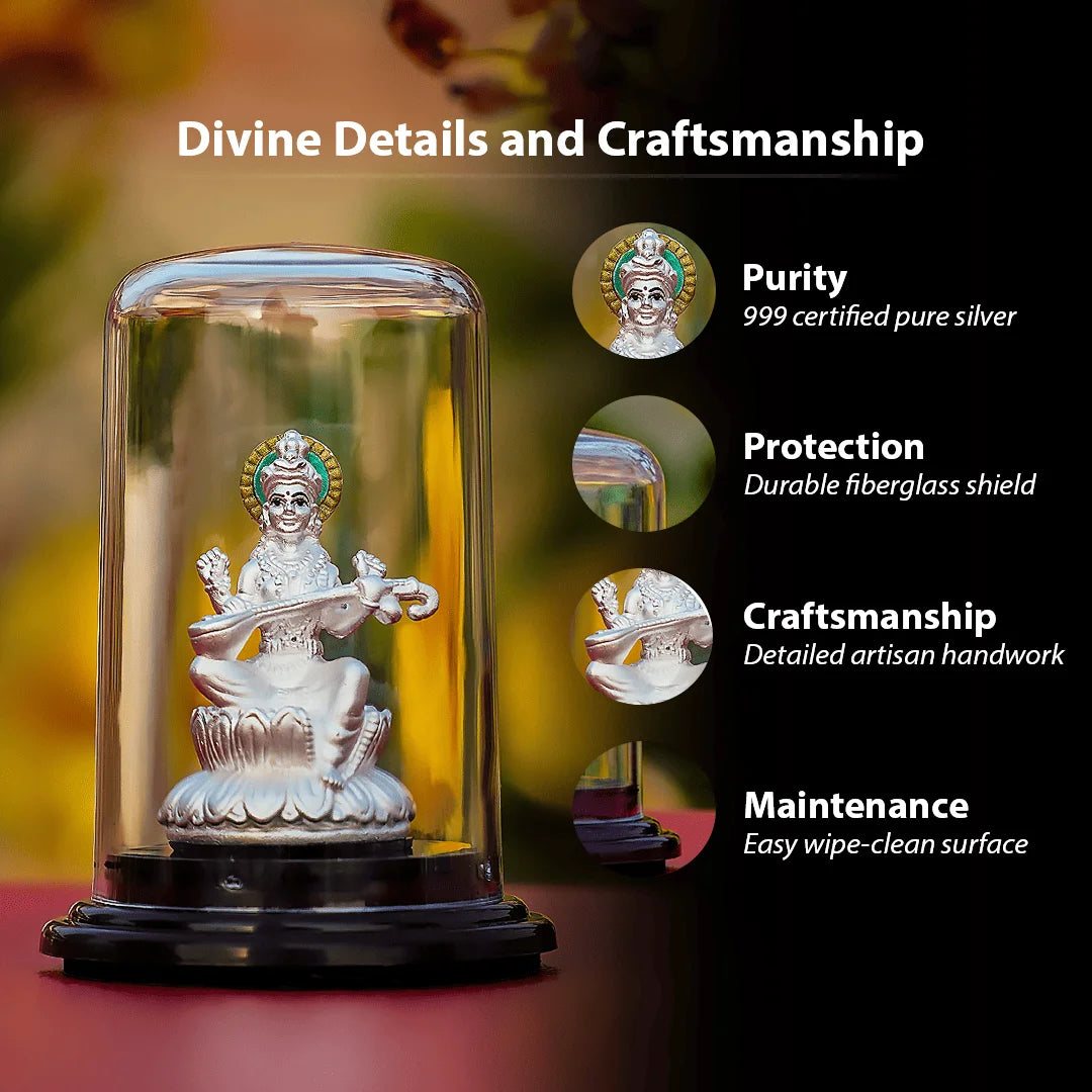 Goddess Saraswati Idol 999 Pure Silver