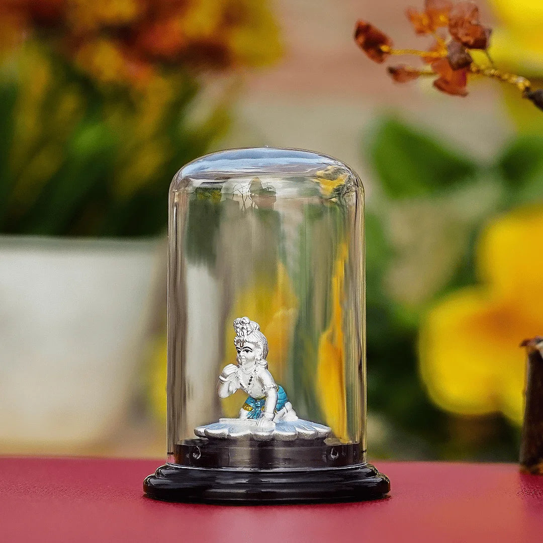 Silver Bal Krishna Idol in Dome (Crawling Krishna)