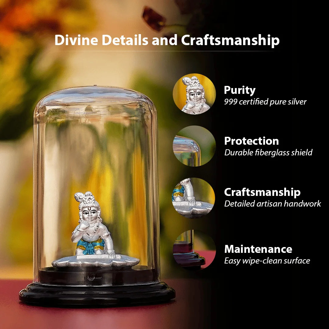 Silver Bal Krishna Idol in Dome (Crawling Krishna)