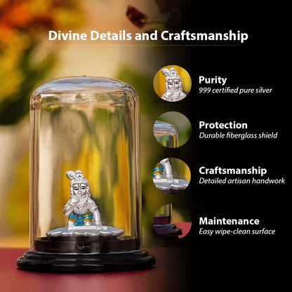 Silver Bal Krishna Idol in Dome (Crawling Krishna)