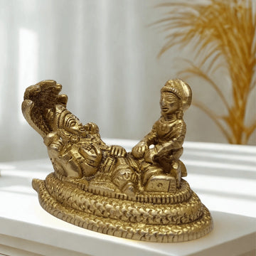 🕉️ Vishnu and Lakshmi Brass Idol – Reclining Pose (Sheshnag) | Prosperity | Protection | Divine Balance - 1