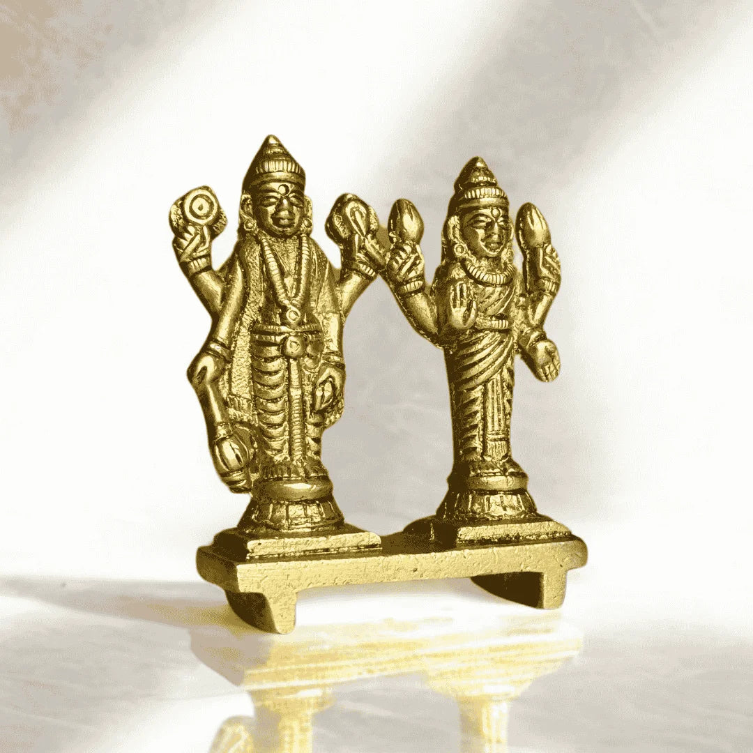 🕉️ Vishnu and Lakshmi Brass Idol – Small (Standing) | Prosperity | Protection | Divine Grace