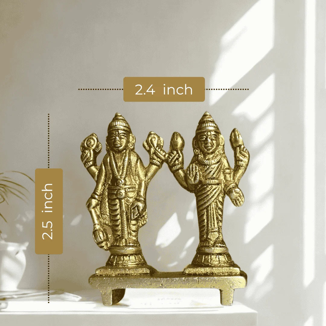 🕉️ Vishnu and Lakshmi Brass Idol – Small (Standing) | Prosperity | Protection | Divine Grace