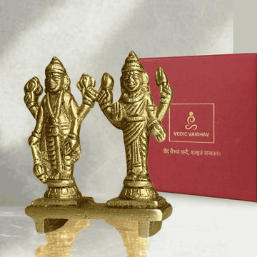 🕉️ Vishnu and Lakshmi Brass Idol – Small (Standing) | Prosperity | Protection | Divine Grace - 4