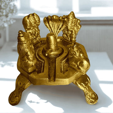 Shiv Parivar Brass Idol – Large (with Shivaling on Tripod Chowki) - 2