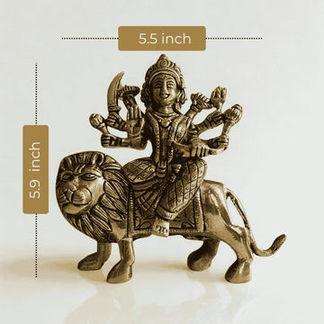Maa Durga Idol in Antique Brass – Handcrafted Divine Sculpture - 3