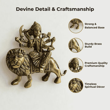 Maa Durga Idol in Antique Brass – Handcrafted Divine Sculpture - 4