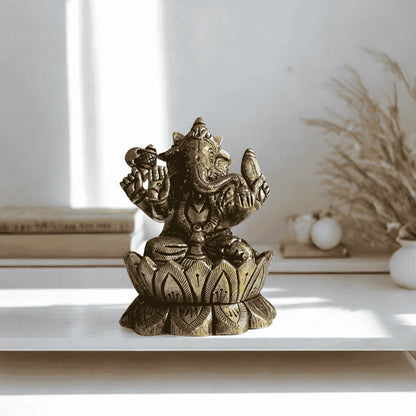 Lord Ganpati Idol in Brass – Handcrafted Antique Finish