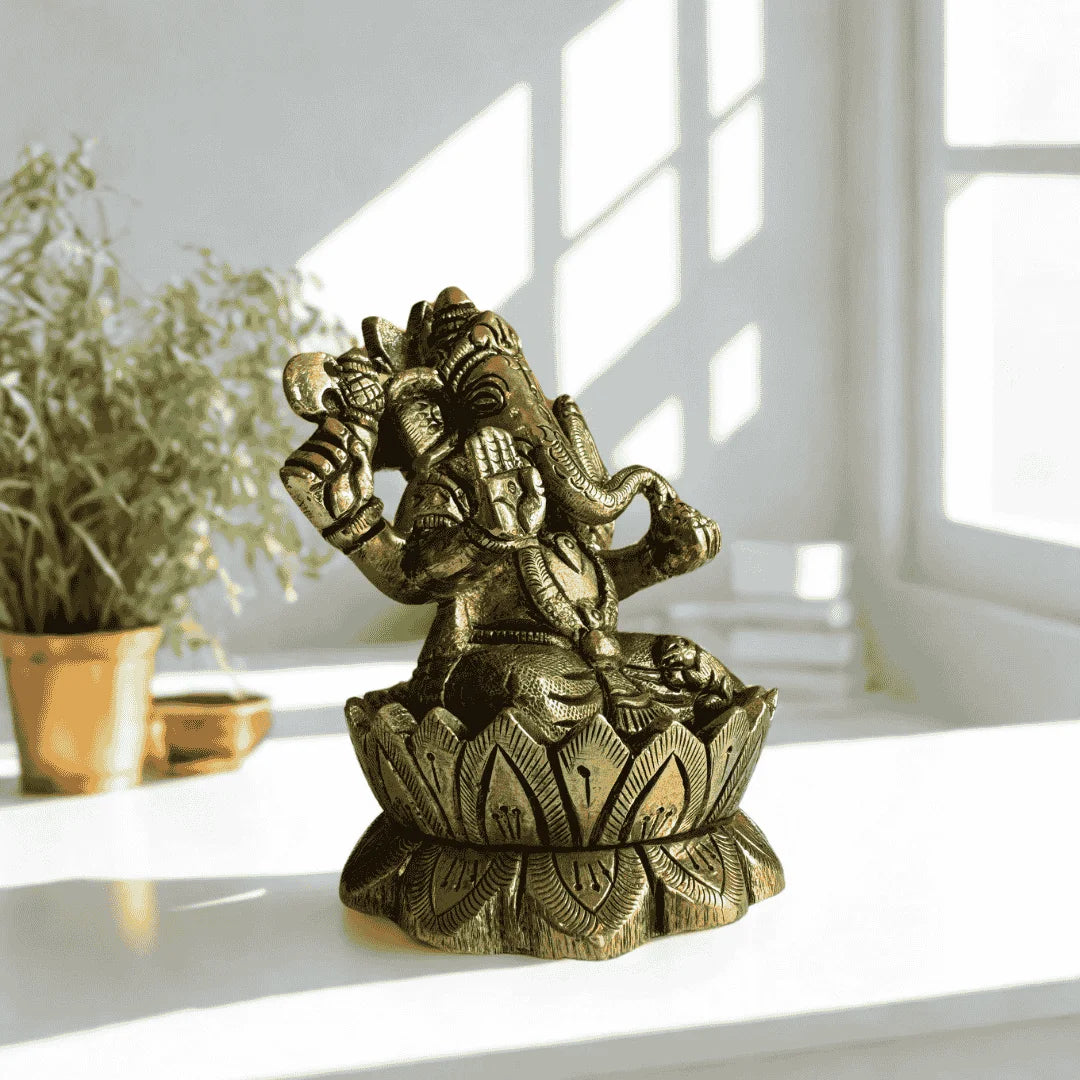 Lord Ganpati Idol in Brass – Handcrafted Antique Finish