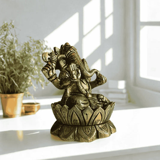 Lord Ganpati Idol in Brass – Handcrafted Antique Finish