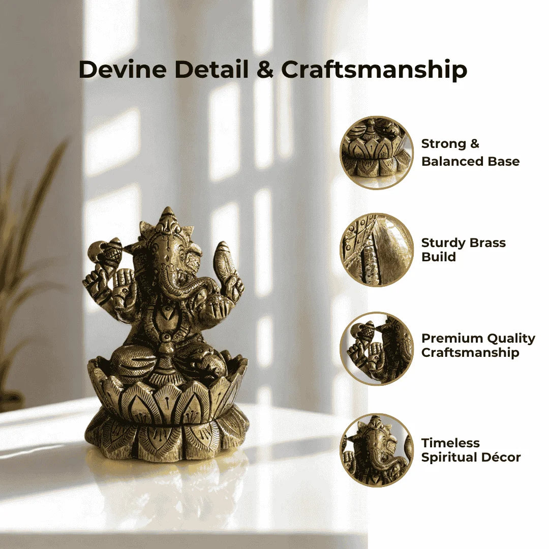 Lord Ganpati Idol in Brass – Handcrafted Antique Finish
