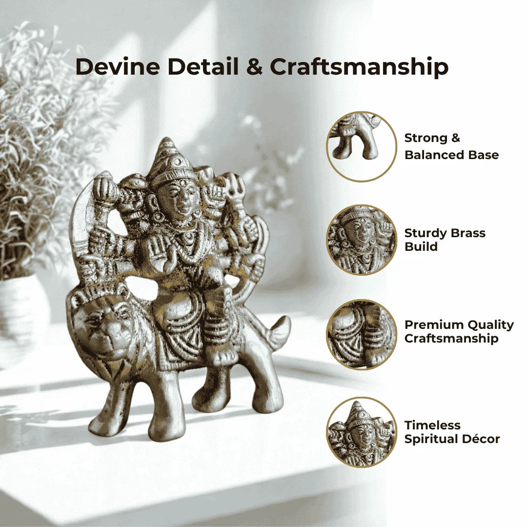 Durga Mata Brass Idol – Small (Lion Seated Form)