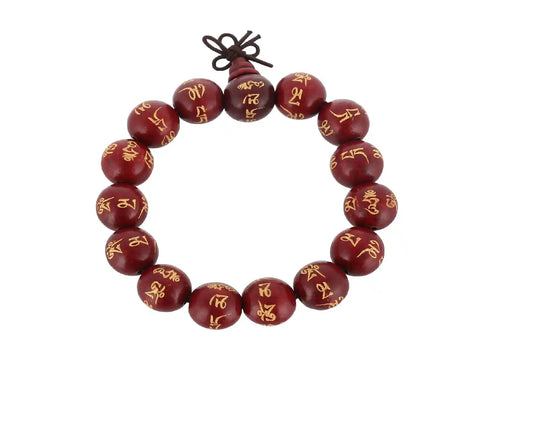 Wooden Bracelet Om Red Adjustable Size