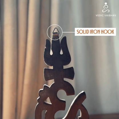 Om Trishul Wooden Key Stand – Handcrafted Wall Mounted Organizer