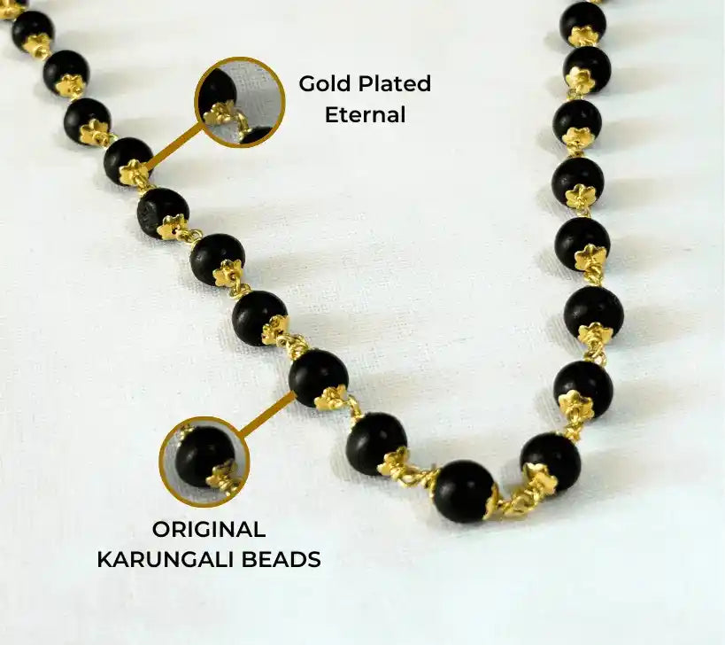 Gold Plated Eternal Karungali Mala - Natural Ebony Wood(54 beads, 8mm)