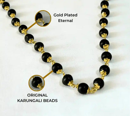 Gold Plated Eternal Karungali Mala - Natural Ebony Wood(54 beads, 8mm)