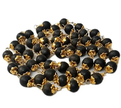 Gold Plated Eternal Karungali Mala - Natural Ebony Wood(54 beads, 8mm)