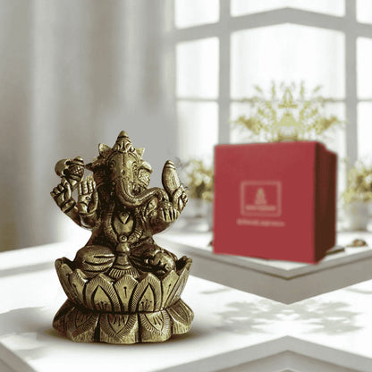 Lord Ganpati Idol in Brass – Handcrafted Antique Finish