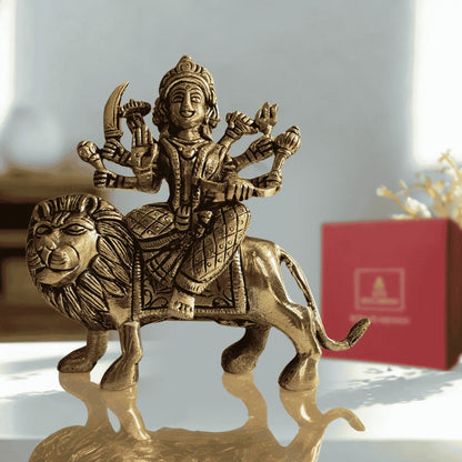Maa Durga Idol in Antique Brass – Handcrafted Divine Sculpture