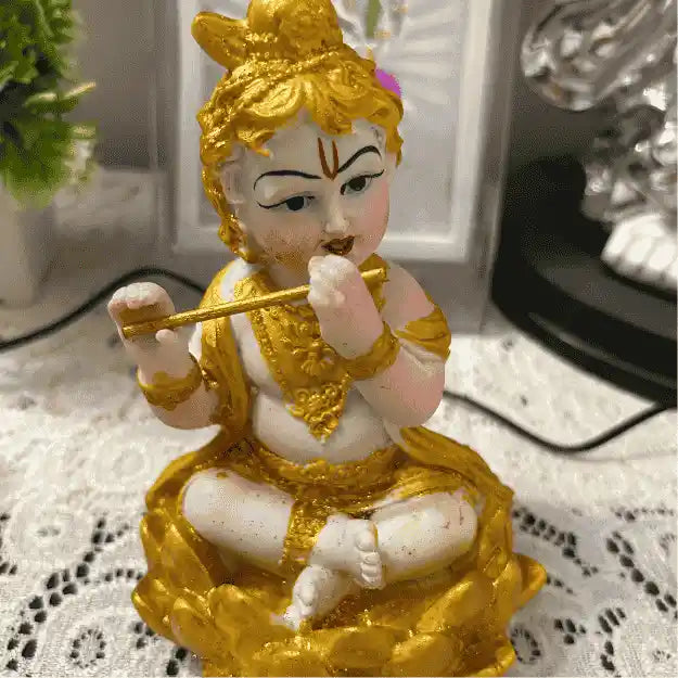 Golden Lotus Krishna Size Approx 13 Cm