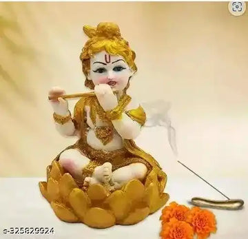 Golden Lotus Krishna Size Approx 13 Cm - 4