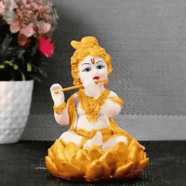 Golden Lotus Krishna Size Approx 13 Cm