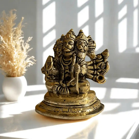 Panchmukhi Hanuman Brass Idol – Handcrafted with Antique Finish