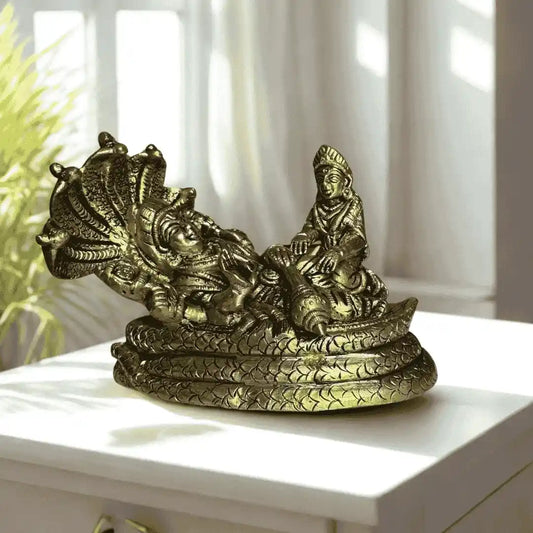 Lord Vishnu & Goddess Lakshmi Brass Idol with Sheshnag – Antique Finish