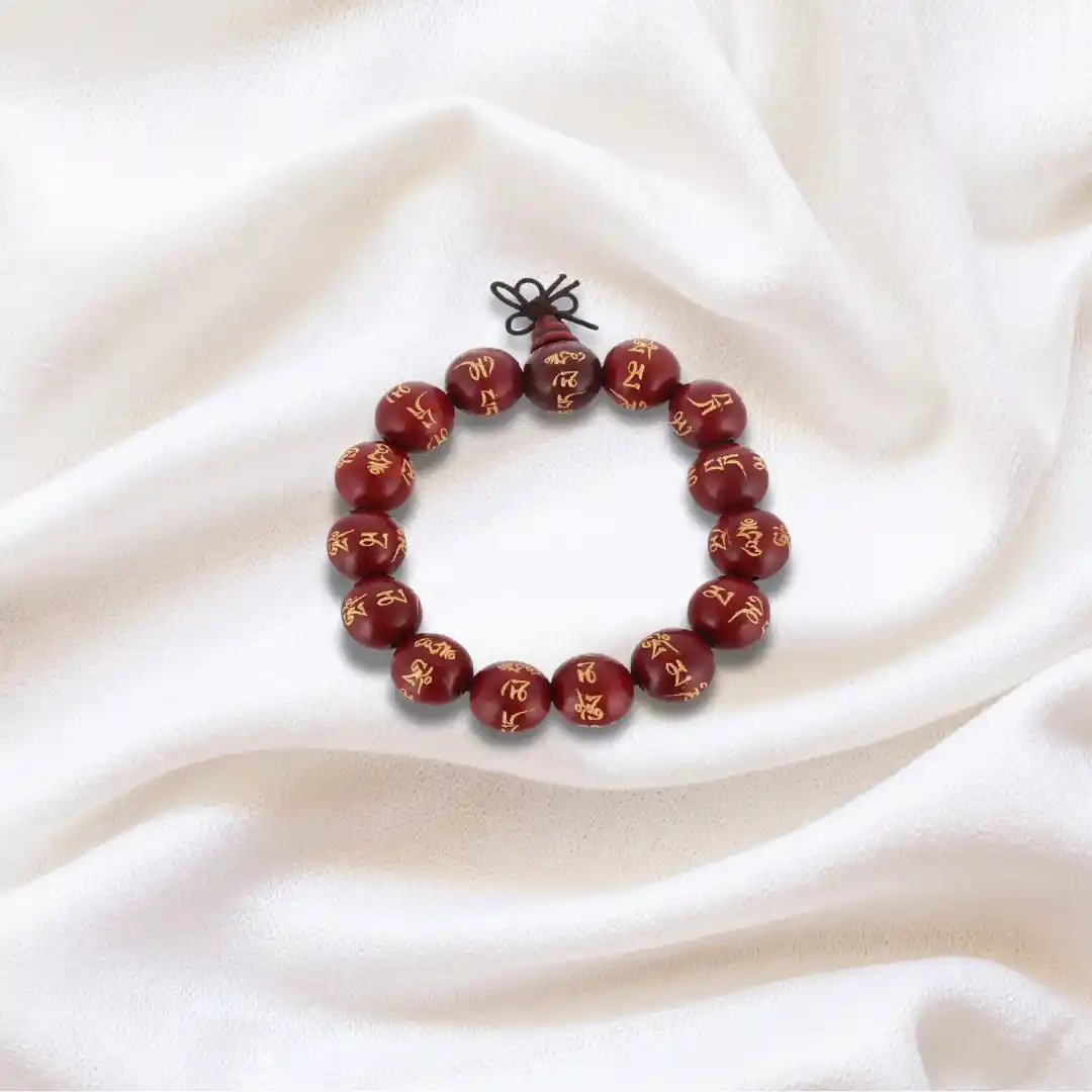 Wooden Bracelet Om Red Adjustable Size