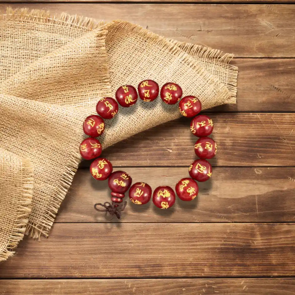 Wooden Bracelet Om Red Adjustable Size