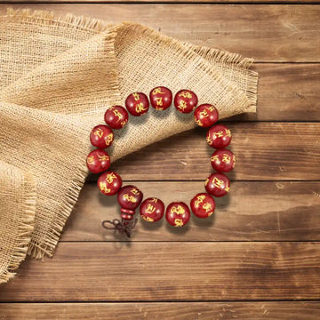 Wooden Bracelet Om Red Adjustable Size - 4