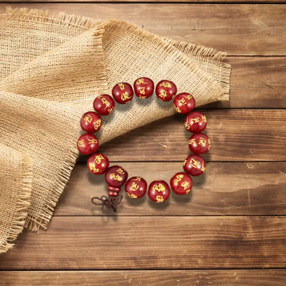 Wooden Bracelet Om Red Adjustable Size