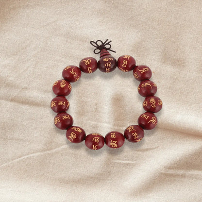 Wooden Bracelet Om Red Adjustable Size