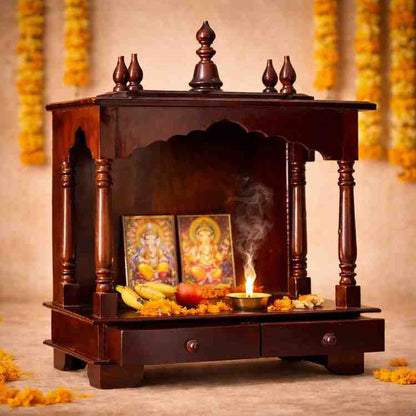 Wood Home Temple | Handcrafted Wooden Pooja Mandir | Brown