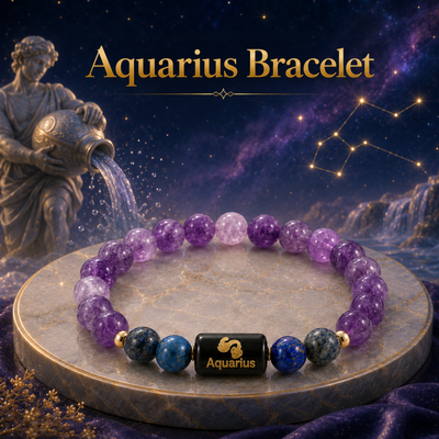 Aquarius (कुंभ राशि) Zodiac Amethyst & Blue Stone Bracelet