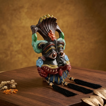 Kirtimukh Wall Hanging | NAZARBATTU |Narsingh face| Black Multicolour | With Tassel - 5