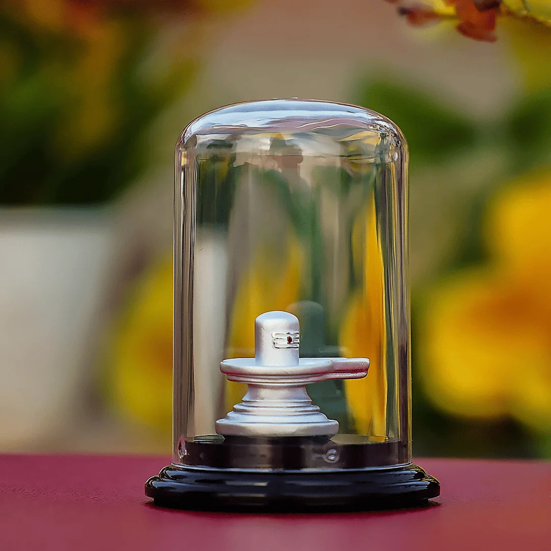 Silver Shivling Idol in Protective Dome – Purity | Protection | Divine Energy