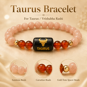 Taurus (वृषभ राशि) Zodiac Sunstone & Carnelian Bracelet - 2