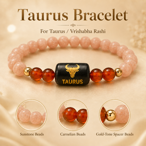 Taurus (वृषभ राशि) Zodiac Sunstone & Carnelian Bracelet - 2