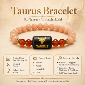Taurus (वृषभ राशि) Zodiac Sunstone & Carnelian Bracelet - 5