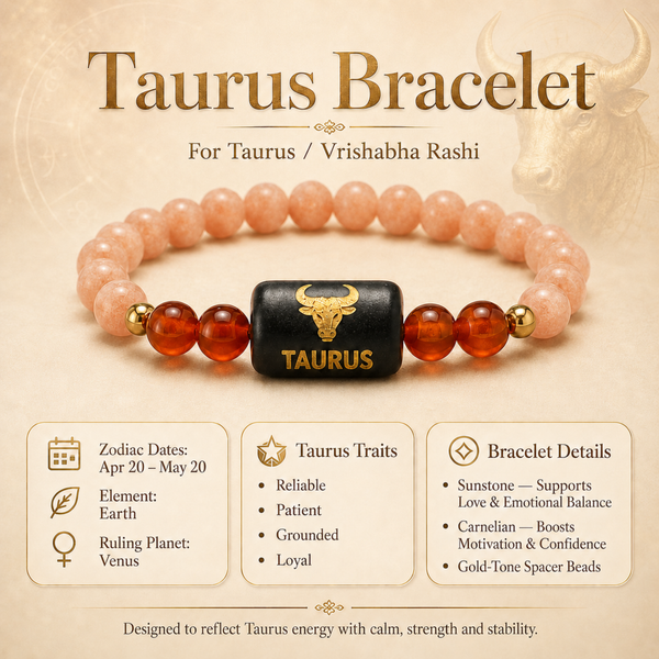Taurus (वृषभ राशि) Zodiac Sunstone & Carnelian Bracelet - 5