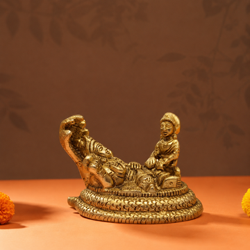Vishnu and Lakshmi Brass Idol – Reclining Pose (Sheshnag) - 1