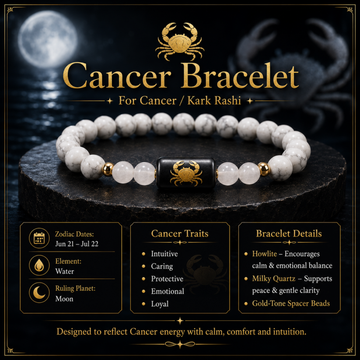 Cancer (कर्क राशि) Zodiac Howlite & Milky Quartz Bracelet - 5