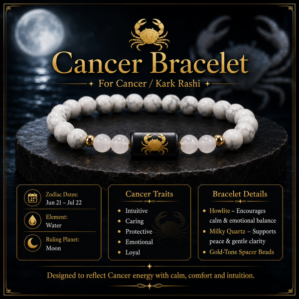 Cancer (कर्क राशि) Zodiac Howlite & Milky Quartz Bracelet - 5