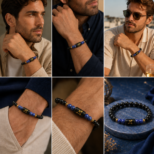 Sagittarius (धनु राशि) Zodiac Black Obsidian & Lapis Lazuli Bracelet - 4