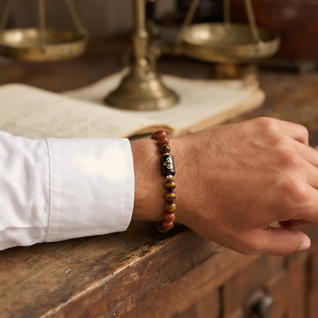 Aries zodiac red jasper and tiger's eye bracelet - him 3