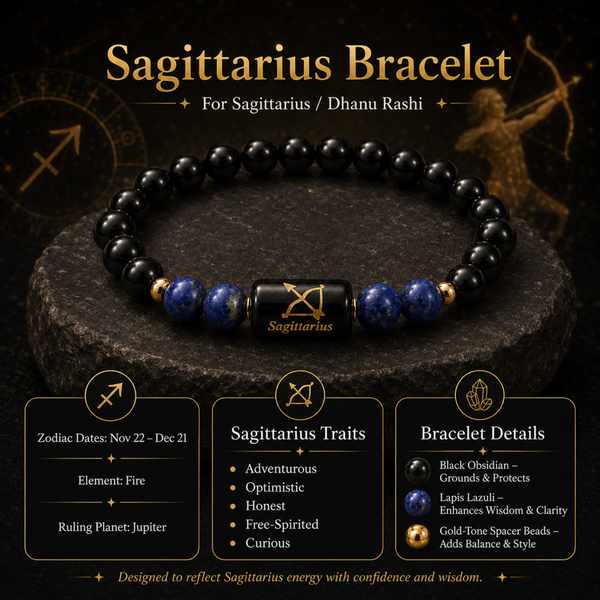 Sagittarius (धनु राशि) Zodiac Black Obsidian & Lapis Lazuli Bracelet - 5