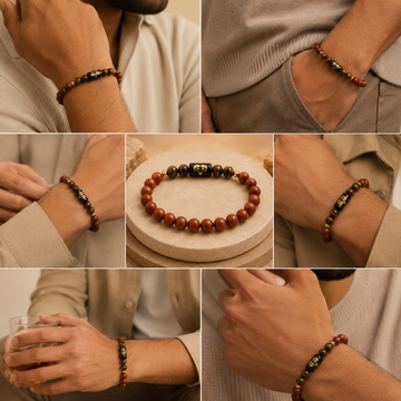 Aries (मेष राशि) Zodiac Red Jasper & Tiger's Eye Bracelet - 4