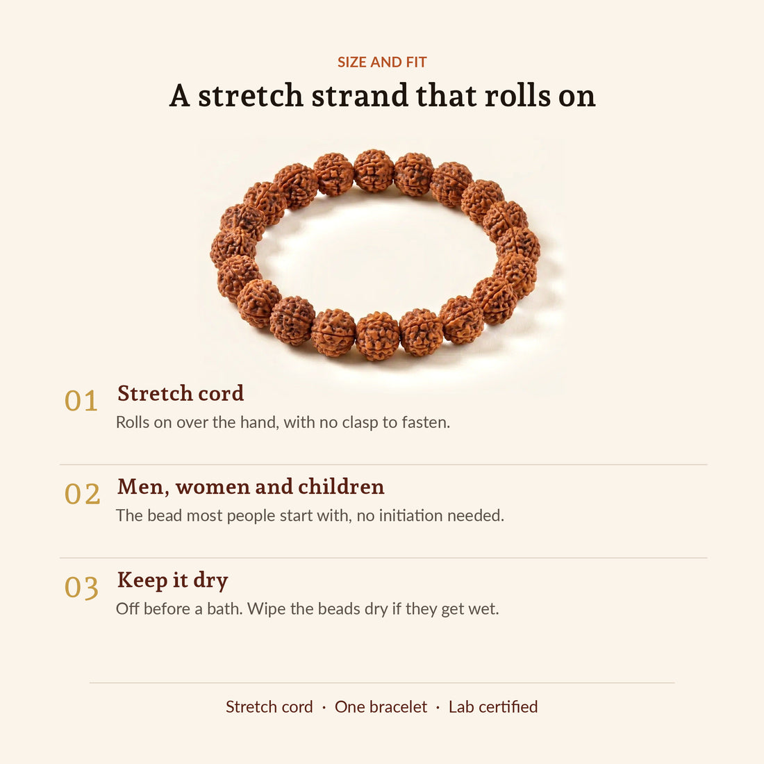 5 Mukhi Rudraksha Bracelet, size and fit