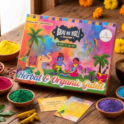 🌸 Vrindavan Organic Divine Holi Colors (Box)– Grand Family Pack (20 Colors | 1600g) with free Japa Counter